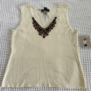 Cable & Gauge Elegant Cream Sleeveless Top with Beaded Detail NWT M